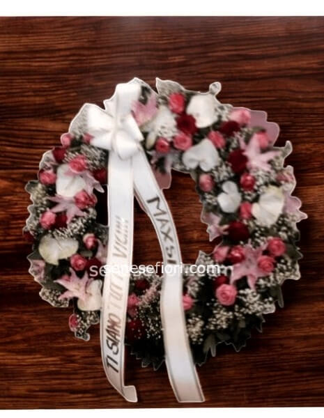Corona funebre tonalità rosa