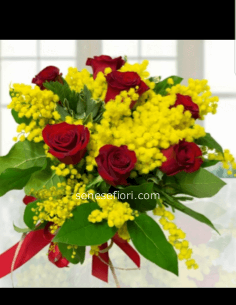 bouquet 5 rose e mimosa small