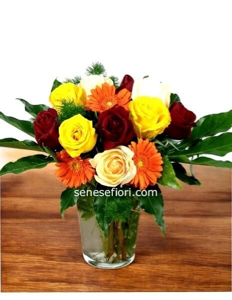 Bouquet misto toni rosso e arancio rose Basic