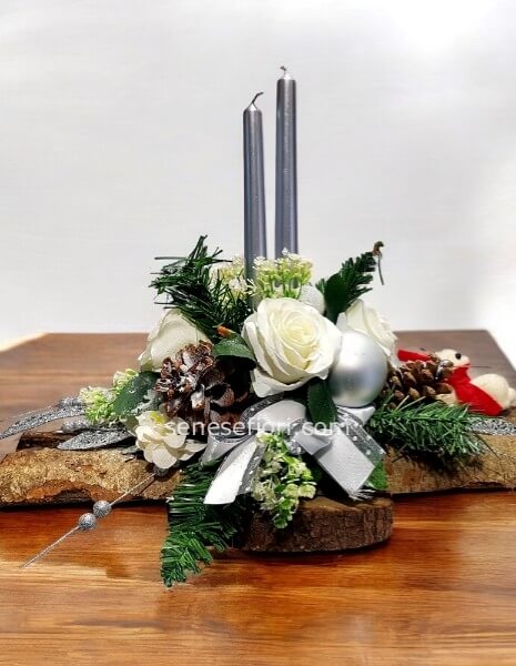 COMPOSIZIONE Natalizia RETTANGOLARE LEGNO TONI ARGENTO 29/21