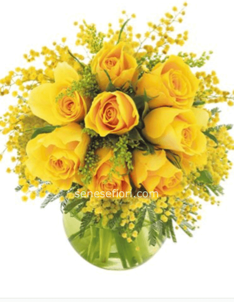 bouquet 5 rose gialle e mimose Small