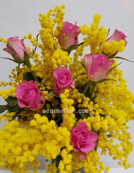 bouquet 5 rose rosa e mimose Small