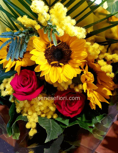 BOUQUET 2 ROSE,3 GIRASOLI E MIMOSE Small