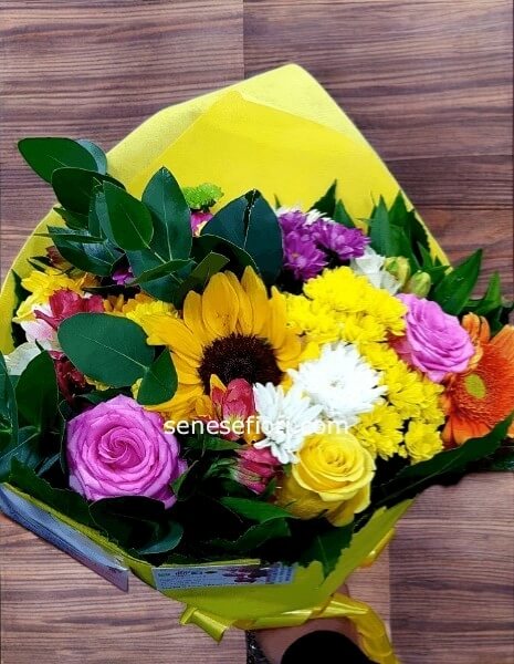 bouquet toni giallo e rosa