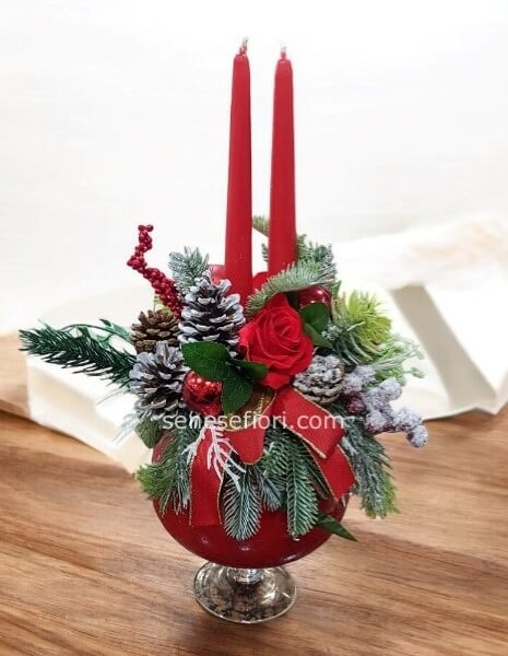 composizione alta natalizia in vetro