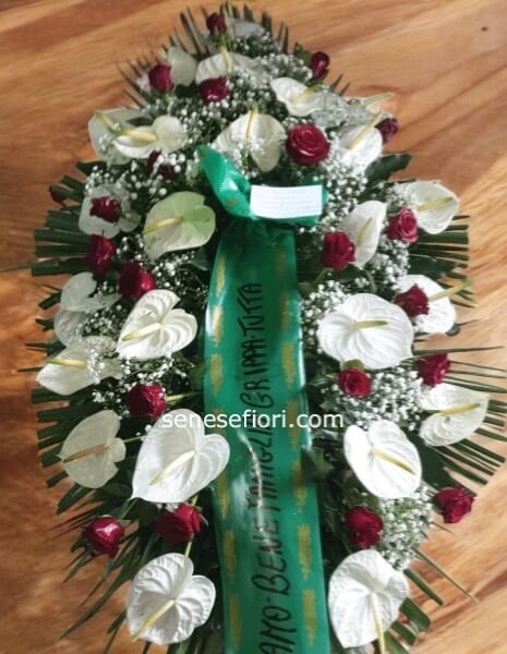 cuscino funebre rose e anthourium consegna a Napoli e provincia