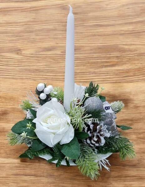 centrotavola con piatto toni argento