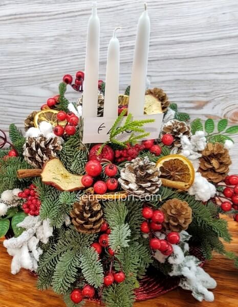 centrotavola tondo 3 candele toni del rosso xxl