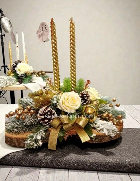 centrotavola oro su doppia base in legno
