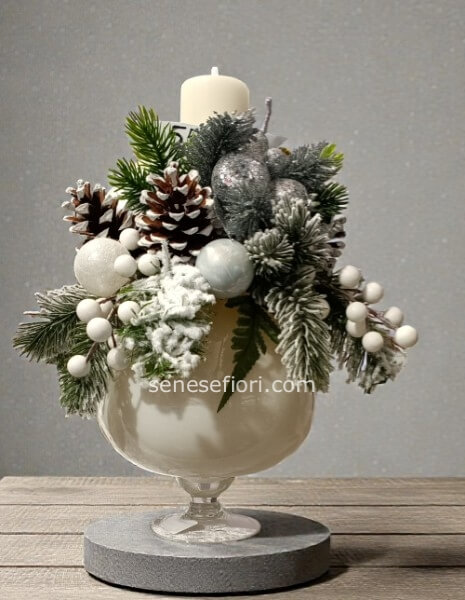 alzatina in vetro natalizia argento