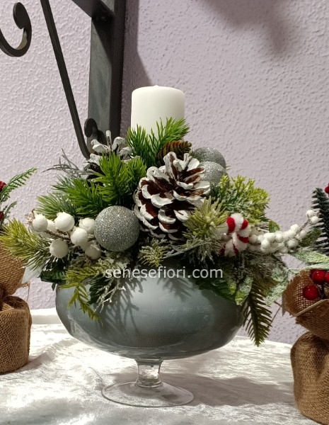 composizione natalizia argento moccolo chiaro